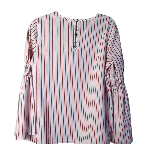 Michael Kors White and Orange Ruched Bell Sleeve Blouse - Picture 4 of 8